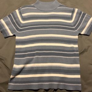 Studio Works Large blue, white, silver mock neck